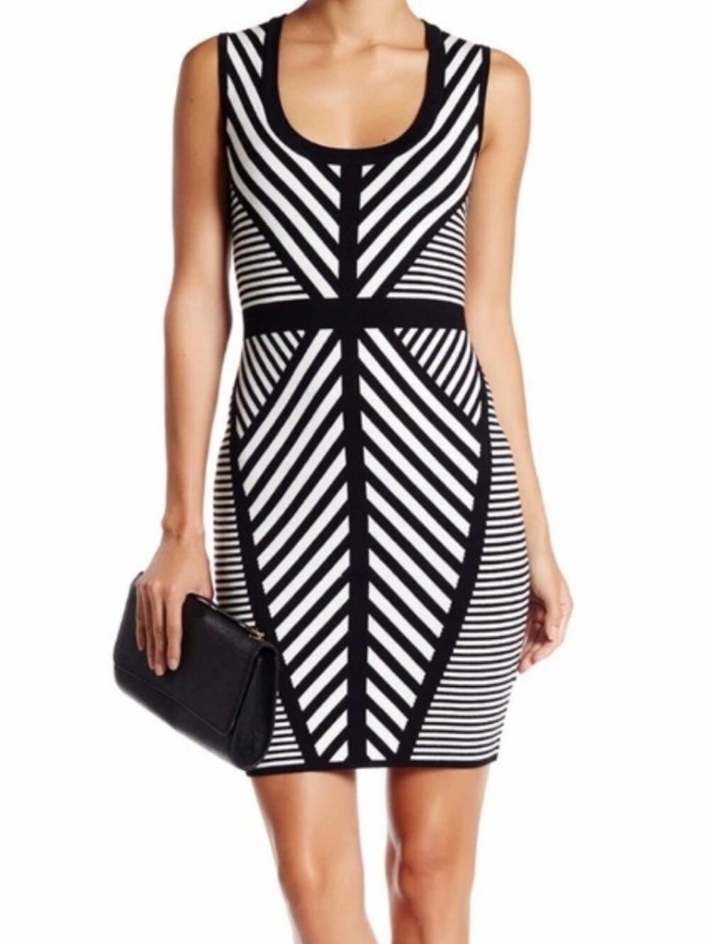 Dex Black and White Sleevesless Striped Knit Bodycon Dress Size M